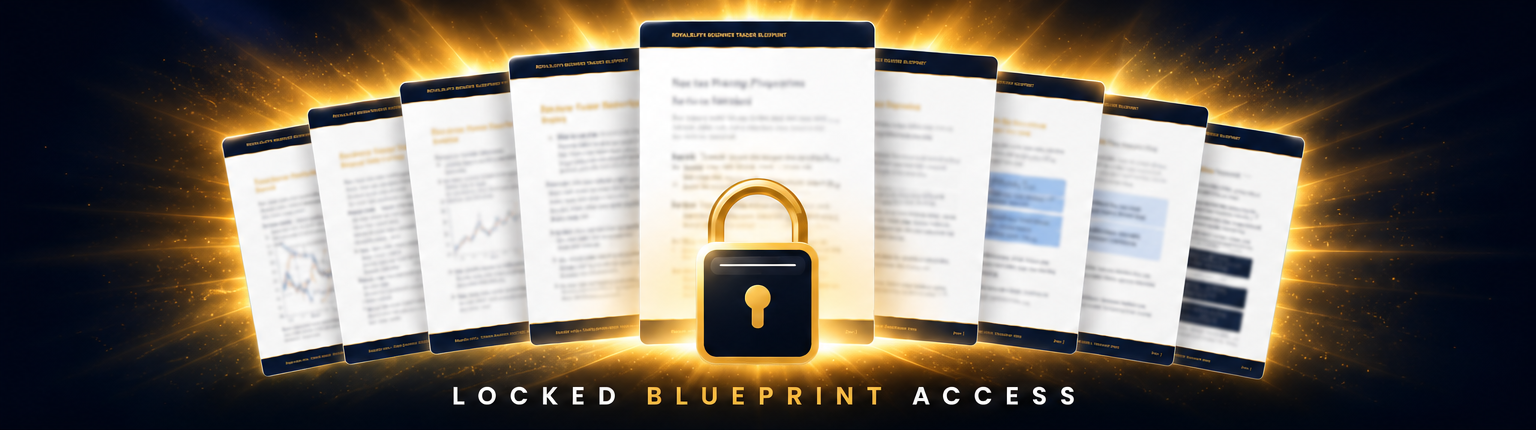 Locked RoyalBluFX Beginner Trader Blueprint documents with bright gold light